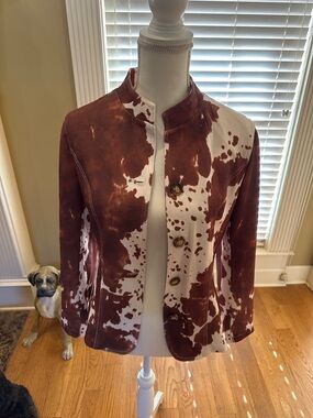 Women's Brown & White Patterned Button-Front Jacket